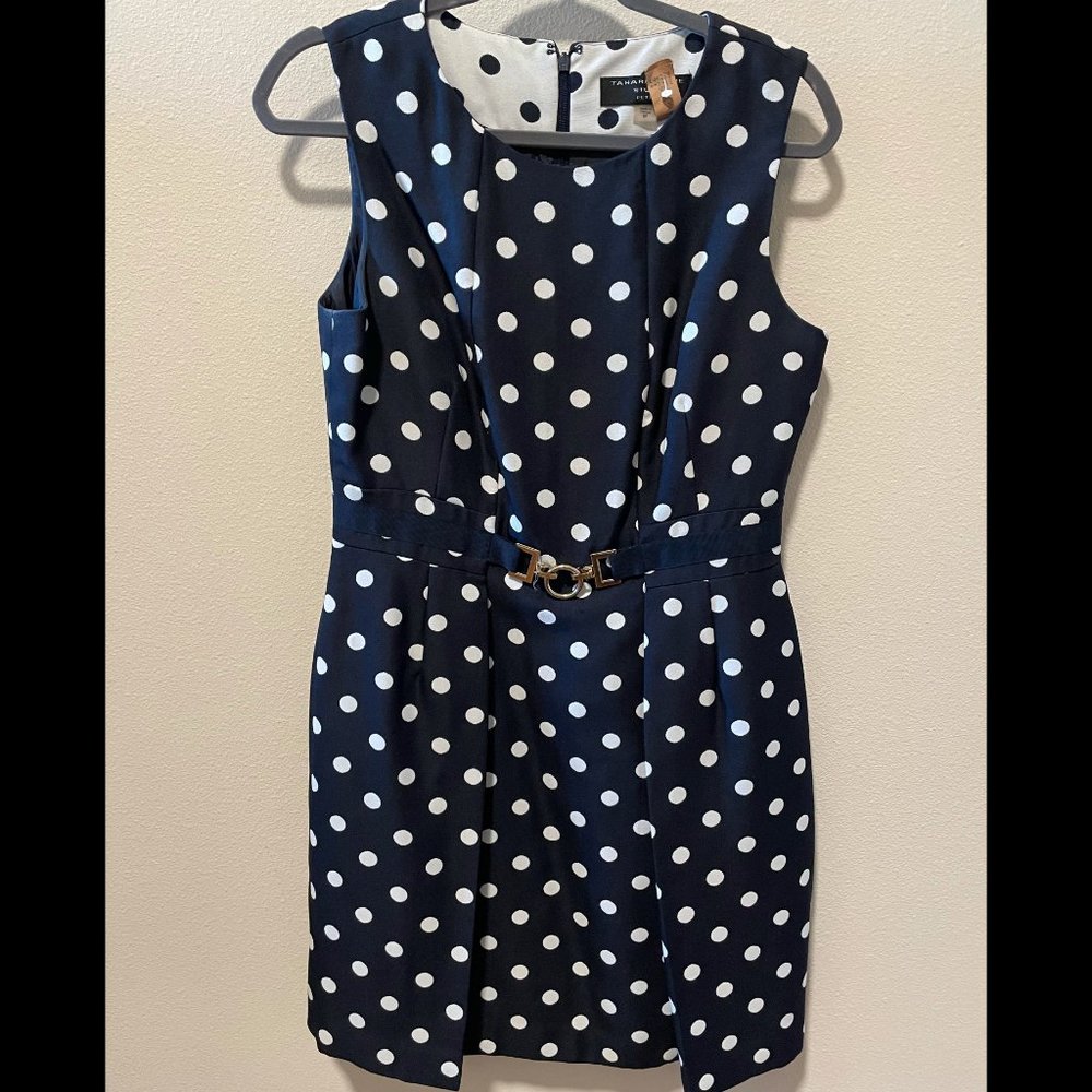 Tahari Levine Studio Navy Polka Dot Dress 8P